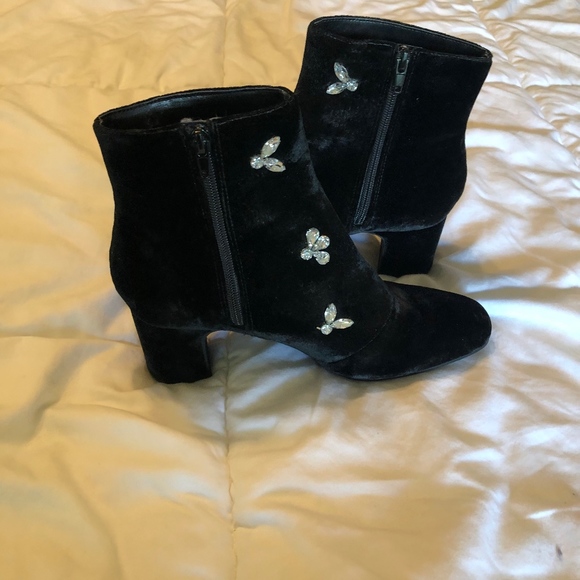 Anne Klein Black Velvet Booties with Beading - Picture 2 of 4
